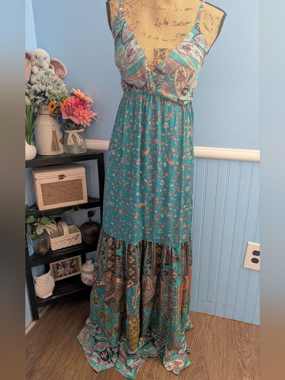 Brand New- Boho Teal Paisley Maxi Dress